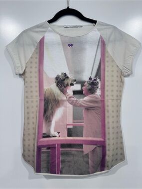 Anya Hindmarch Cream and Pink Graphic Tee with Dog Scene